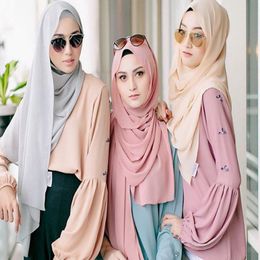 New Fashion Plain Bubble Chiffon Scarf Women's Hijab Wrap Solid ColorShawls Headband Muslim Hijabs Headscarf