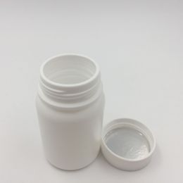 100sets Empty White 60cc HDPE Round Pill Bottle, 60g Capsules Container with Screw Caps and Sealer