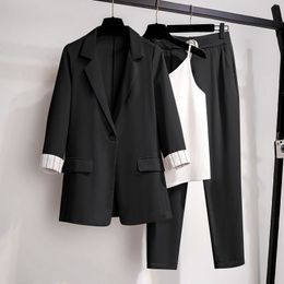 Women Blazer suit for Spring Autumn Lady Blazer Jacket +Long Pant Female Outerwear Elegant Ladies Coat Plus size M- LJ201125