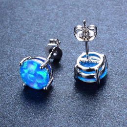 Stud Bohemian Female 6mm Round White Blue Fire Opal Earrings Fashion Silver Colour Wedding Jewellery Vintage For Women1