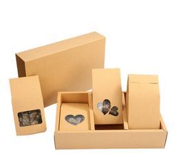 2021 16*8cm Cookies Nuts Gift Packaging Bags Stand Up Kraft Paper Boxes With Heart Shape Clear Window Pocket