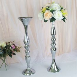 10PCS Silver Metal Candle Holders Flower Vases Candlestick Wedding Table Centrepieces Event Road Lead Party Candle Stands Rack Y200110