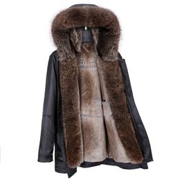 Mid-length parka with detachable rabbit lining winter warmer collar thick fur coat DHL 201202