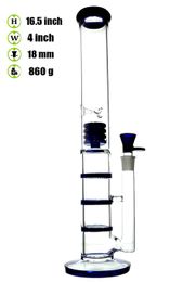 17 Inch Glass Water PipeAssorted Color Blue Glass Bong Quadrupled Percolators 3 Mass Comb Filter And 1 Perc Water bongs Hookahs 18MM Joint