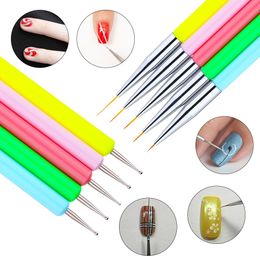 5pcs 2-way Dotting Tool Pen Nail Art Liner Painting Drawing Acrylic UV Gel Manicure Professional Nail Salon Tool