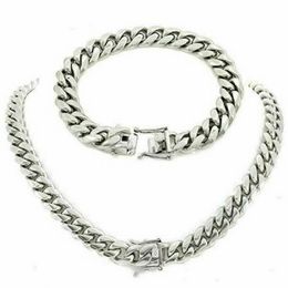 12mm Miami Cuban Link Bracelet & Chain Set Stainless Steel Looks Like Silver Men