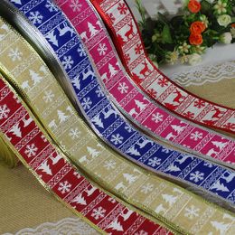 5cmm 90m long printed ribbon decorations Christmas Gift Wrap tree fawn linen