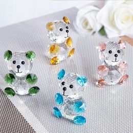 H&D Handmade X'mas Gift 3D Crystal Bear Figurines Miniatures 4pcs Glass Animal Ornament Craft Souvenir Home Decor Wedding Favours T200709