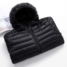 Casual men's down jacket Autumn Winter mens thin light Standing collar&hooded White duck down coat male Solid Colour warm outwear LJ201009