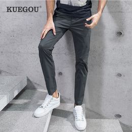 KUEGOU Cotton spandex Men's casual pants Spring slim type straight slacks Micro elastic Casual pants summer KK-2397 LJ201007