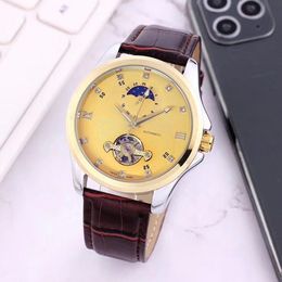 High quality mens watches Top brand leather strap wristwatches mechanical automatic movement Moon phase flywheel watch for man christmas gift orologio di lusso