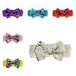 12*9 CM Solid Colour Handmade Elastic Headband Newborn Infant Glitter Sequins Bowknot Hairband Fashion Bows Headwear Kids Gifts