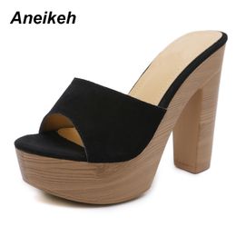 Aneikeh NEW Fashion Sexy Summer Shallow Leisure Flock Square Heel Women's Slippers Wear for Outside Gladiator Women Shoes Y200628 GAI GAI GAI