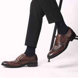 Hot sale-Mens Dress Shoes Formal Vintage 2020 New PU Leather Fashion Crocodile Casual Shoe Lace Up Autumn Low Heel Business Wedding Shoes