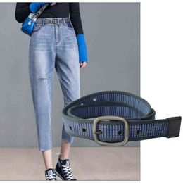 New Style Women's Weave Belt Pin Buckle Canvas Women's Jeans Belt 3cm Versatile Simple Denim Blue Korean Student Pants Waistband G220301