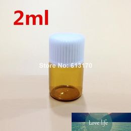 Free Shipping 100pcs 2ML Amber Glass Bottles 2CC Mini small Sample Vials Essential Oil Bottle with White screw thread cap