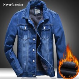 Winter Men Thick warm Fleece Denim jacket Solid man high quality Solid Casual blue jeans coat Outwear Plus Size 4XL 201118