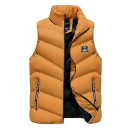 Men Vest Cotton Fashion Brand Solid Zipper Stand Collar Down Vest Male Outwear Big Size M-4XL Sleeveless Men Winter Vest Jacket 201120