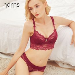 Norns women Thin sexy lace bralette set underwear push up lingerie femme sexy bra and lace plus size lingerie set Y200708