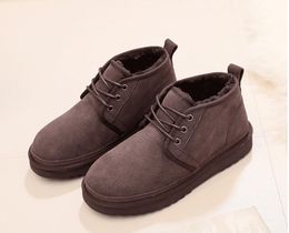 Men's Women's Cotton Ankle Boots Fashion Short Boot Winter Waterproof Warm Plush Fur Cotton Shoes Chestnut