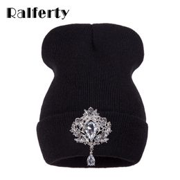 Ralferty Winter Women's Hats Luxury Rhinestone Crystal Accessories Headgear Beanie Hat Women Cap bonnet femme gorro Y201024