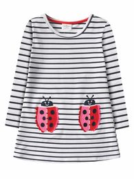 Toddler Girls Striped Cartoon Embroidery Dress SHE
