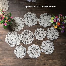 New 10Pcs 100% Cotton Hand Made Crochet Doilies Cup Mat Pad Coaster 10Vintage Crochet Motifs 6"~7"inches Round White Beige Y200328