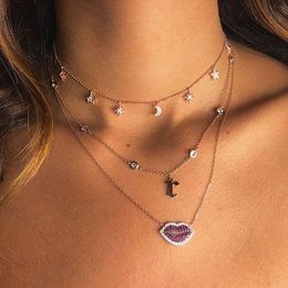Hot selling 925 Sterling Silver Jewellery Love Moon Star Necklaces & Pendants Chain Choker Necklace Collar Women Statement Jewellery Bijoux