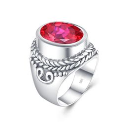 Real 925 Sterling Silver Mens Rings Ruby Big Silver Ring For Women Classic Gemstones Shiny Wedding Party Fashion Jewelry Factory