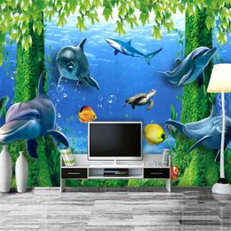 Custom 3D Photo Wallpaper Undersea Tree Dolphin Wall Mural Fantasy Style Children's Room Wall Paper Home Decor Papel De Parede