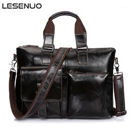 Briefcases LESENUO Men Leather Black Briefcase Business Handbag Men's Large Laptop Travel Bags Messenger Male Vintage Shoulder Bag1