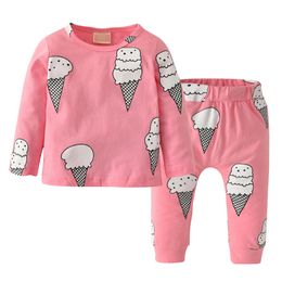 Infant Clothing Cute Cartoon Ice Cream Print Newborn Baby Girls Clothes Long Sleeve T-shirt Tops Pants Toddler Outfits Set LJ201223