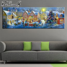 FULLCANG diy 5d full diamond embroidery christmas town large mosaic canvas painting sale night landscape wall decoration FC2118 201130