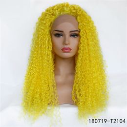 Yellow Colour Synthetic Simulation Human Hair Lace Front frontal Wigs 14~26 inches Perruques 180719-T2104