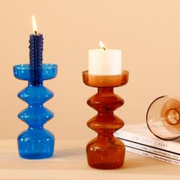 Taper Candle Holder Glass Candlestick Holder for Christmas Decor Wedding Party and Home Dinner Decor Vase LJ201204