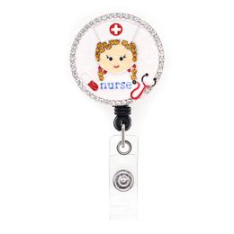 Cute Key Rings Nurse Crystal Rhinestone Medical Badge Reel Doctor ID Holder Retractable For Decoration