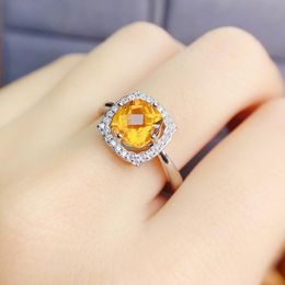 citrine rings UK - Cluster Rings Natural Real Yellow Citrine Round Square Ring 8*8mm 1.8ct Gemstone 925 Sterling Silver Fine Jewelry J215273