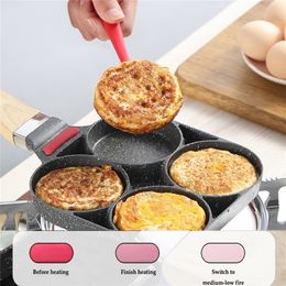 Four-hole Omelette Pan For Eggs Ham Temperature Instruction Frying Pans Non-stick No Oil-smoke Breakfast Kitchen Cooking Bacon Pan 201223