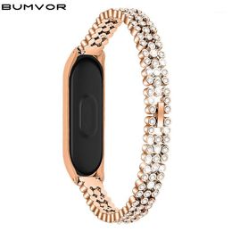 Watch Bands Rose Gold For Mi Band 4 Smart Accessories Strap Replacement Diamonds Stainless Steel Bracelet1
