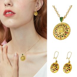 Luxury Women Wedding Gift Party Muslim Round Turkey Jewellery Set Earring Pendant Necklace