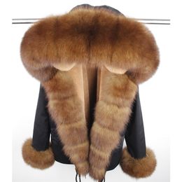 MaoMaoKong winter jacket parka natural fox fur collar real fur coat fux fur lining women coat 201217