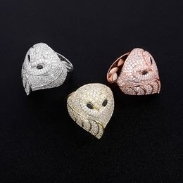 Fashion Hip Hop Mens Jewellery Ring Owl Iced Out Ring Zircon Hiphop Gold Silver Rings