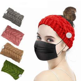 New Arrival Fashion Knitted Headbands for Women Girls Wide Thick Woven Colorful Hair Bands with Buttons in Autumn Winter
