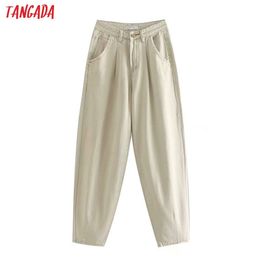 Tangada fashion women loose mom jeans long trousers pockets zipper loose streetwear female pants LJ200820
