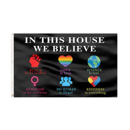 In This House We Believe Black Lives Matter Flag Banner 3x5 ft Polyester Printed Blue and Purple Color, free shipping