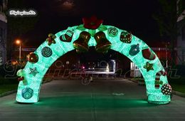 New Customised Lighted Inflatable Christmas Arch 6m Width Air Blown LED Rainbow Archway With Golden Bells For Outdoor Party Decoration