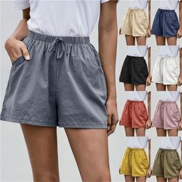 Women Casual Streetwear Cotton Linen Shorts Summer High Elastic Running Loose Drawstring Short Pant Female Harajuku Shorts T200701