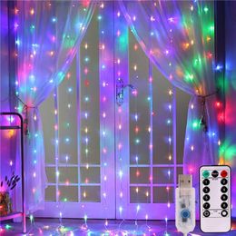 LED Curtain Lights Decoration with Remote 8 Settings USB 5V Christmas Wedding New Year's Garland Decors for Party Home Bedroom Y201020