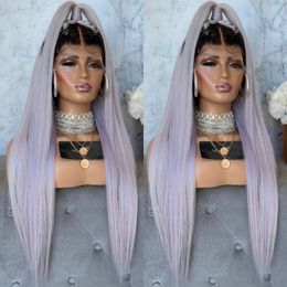 Preplucked Brazilian Full Lace Front Wig Ombre Grey Synthetic Wig Heat Resistant Cosplay Halloween for Women