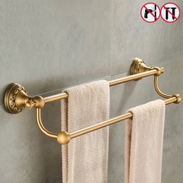 Nail free Towel Holder 2 Layer Antique Brass Bathroom Towel bars Towel Bathroom Accessories LJ201211